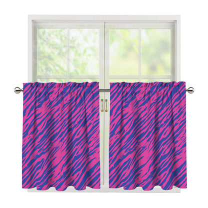 Pink And Blue Zebra Stripes Print Tier Curtains