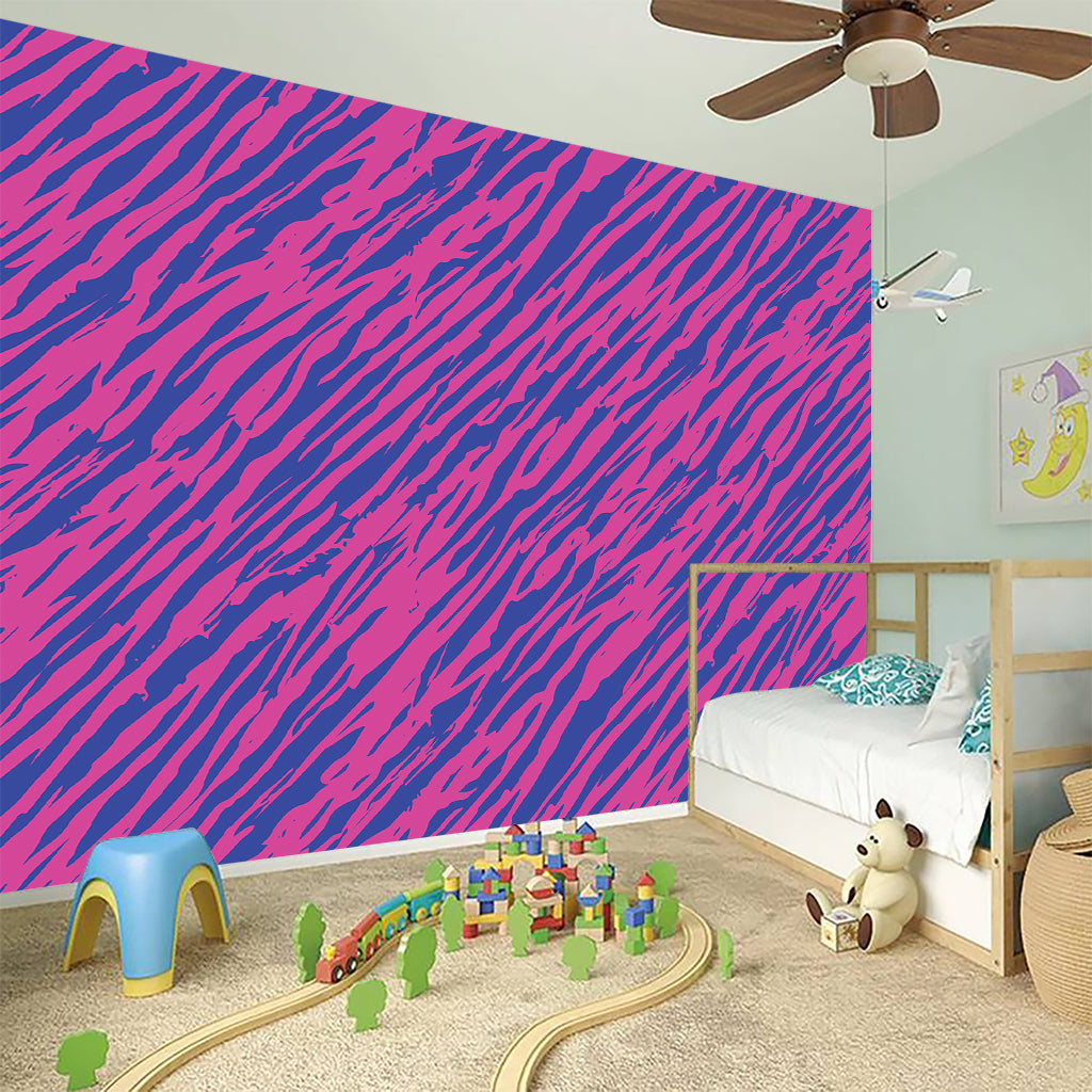 Pink And Blue Zebra Stripes Print Wall Sticker