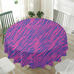 Pink And Blue Zebra Stripes Print Waterproof Round Tablecloth