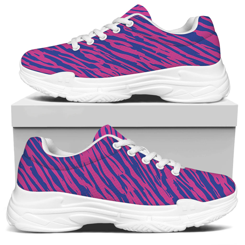 Pink And Blue Zebra Stripes Print White Chunky Shoes