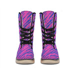 Pink And Blue Zebra Stripes Print Winter Boots