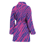 Pink And Blue Zebra Stripes Print Women's Bathrobe