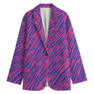 Pink And Blue Zebra Stripes Print Women's Blazer