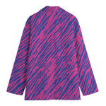 Pink And Blue Zebra Stripes Print Women's Blazer