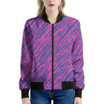 Pink And Blue Zebra Stripes Print Women's Bomber Jacket