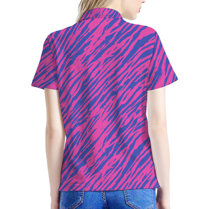 Pink And Blue Zebra Stripes Print Women's Polo Shirt