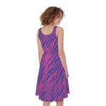 Pink And Blue Zebra Stripes Print Women's Sleeveless Dress