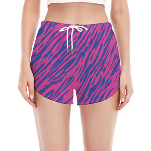 Pink And Blue Zebra Stripes Print Women's Split Running Shorts