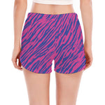 Pink And Blue Zebra Stripes Print Women's Split Running Shorts