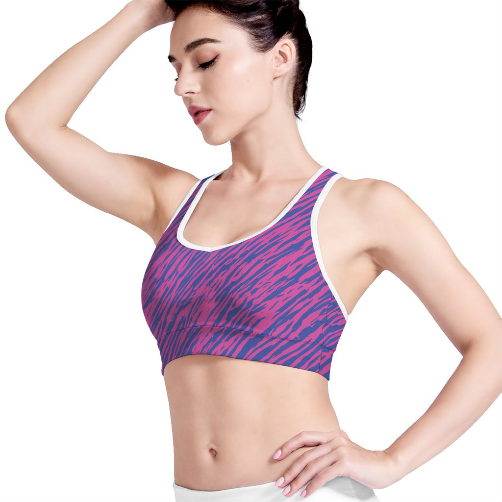 Pink And Blue Zebra Stripes Print Women's Sports Bra
