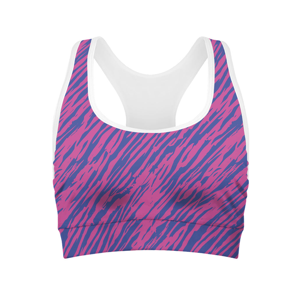 Pink And Blue Zebra Stripes Print Women's Sports Bra