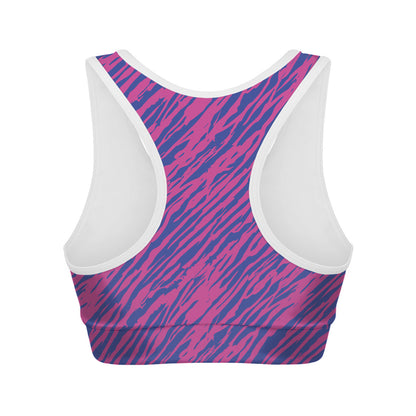 Pink And Blue Zebra Stripes Print Women's Sports Bra