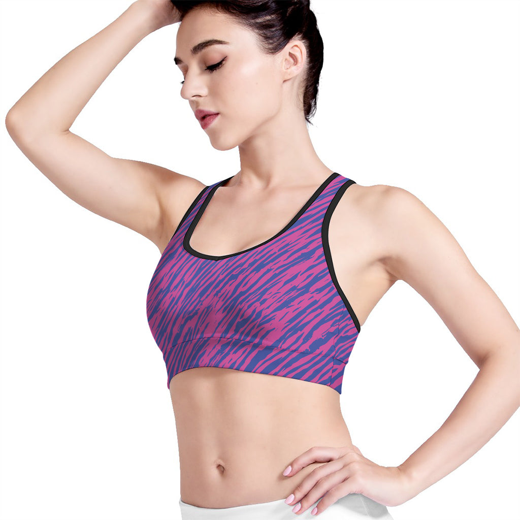 Pink And Blue Zebra Stripes Print Women's Sports Bra