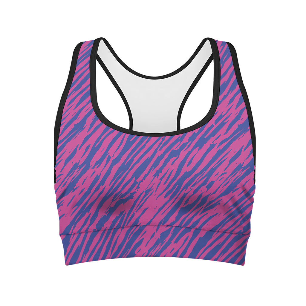 Pink And Blue Zebra Stripes Print Women's Sports Bra