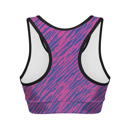 Pink And Blue Zebra Stripes Print Women's Sports Bra