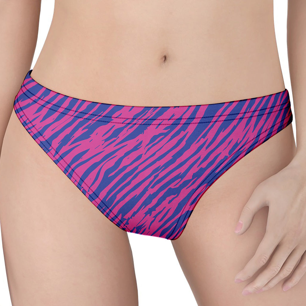 Pink And Blue Zebra Stripes Print Women's Thong