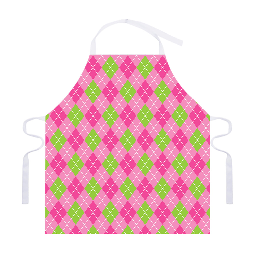 Pink And Green Argyle Pattern Print Adjustable Apron