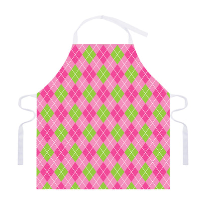 Pink And Green Argyle Pattern Print Adjustable Apron