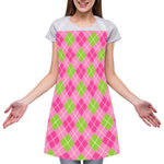Pink And Green Argyle Pattern Print Adjustable Apron