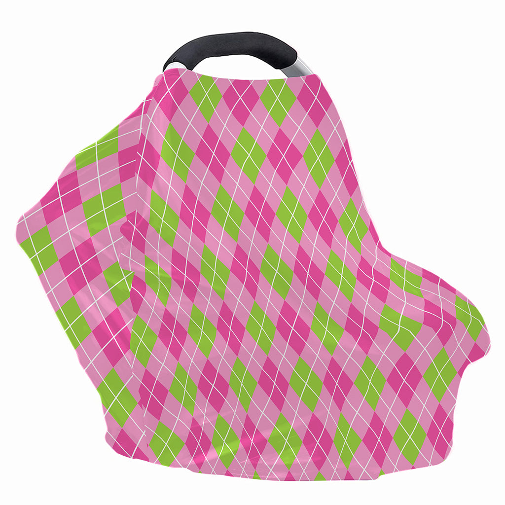 Pink And Green Argyle Pattern Print Baby Seat Cover