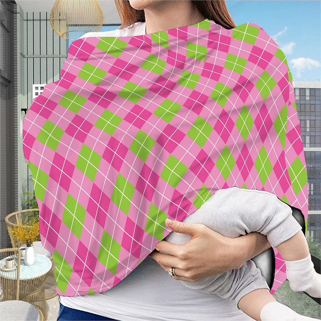 Pink And Green Argyle Pattern Print Baby Seat Cover