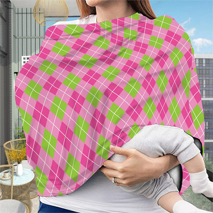 Pink And Green Argyle Pattern Print Baby Seat Cover