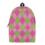 Pink And Green Argyle Pattern Print Backpack