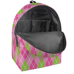 Pink And Green Argyle Pattern Print Backpack