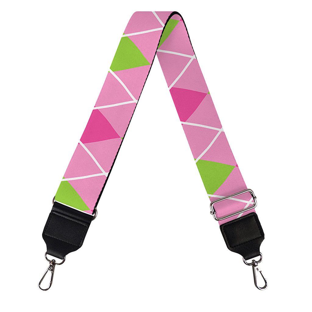 Pink And Green Argyle Pattern Print Bag Strap