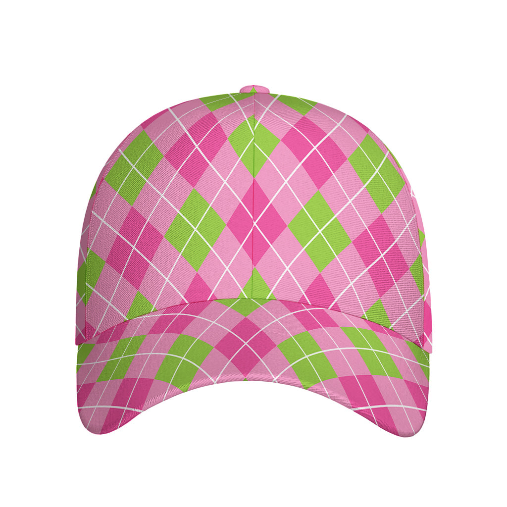 Pink And Green Argyle Pattern Print Baseball Cap