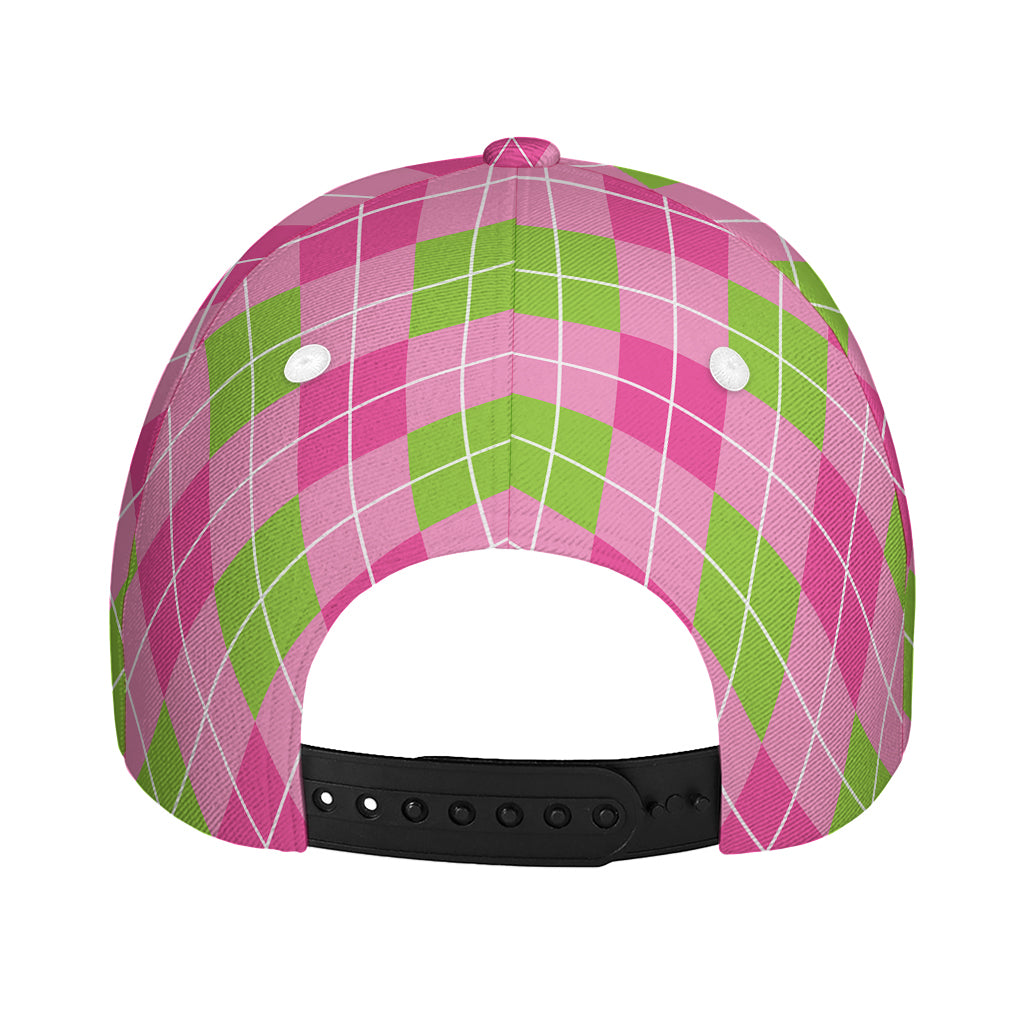 Pink And Green Argyle Pattern Print Baseball Cap