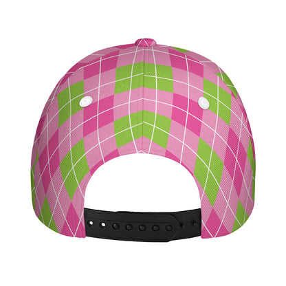 Pink And Green Argyle Pattern Print Baseball Cap
