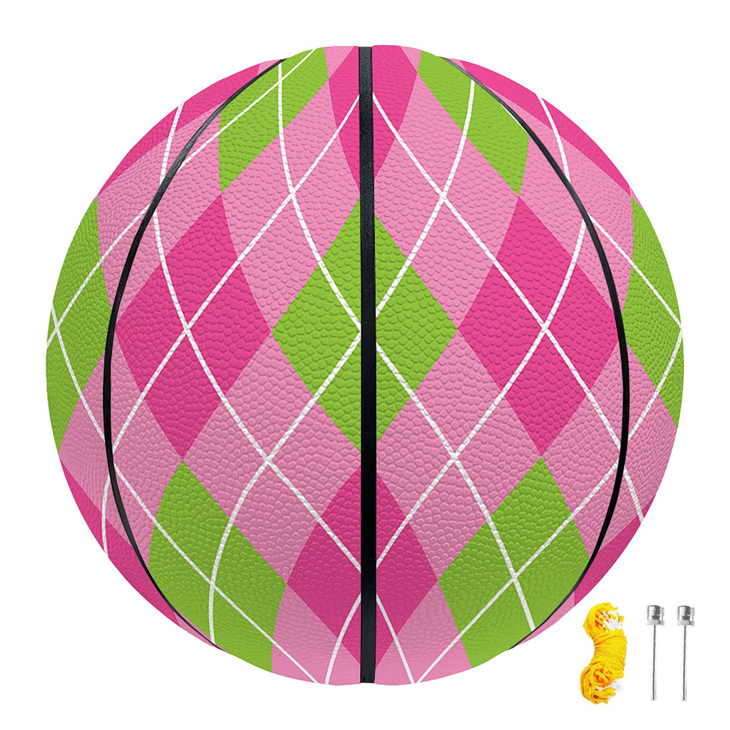 Pink And Green Argyle Pattern Print Basketball
