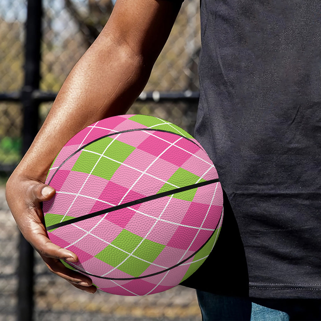 Pink And Green Argyle Pattern Print Basketball
