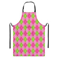 Pink And Green Argyle Pattern Print Bib Apron With Pocket