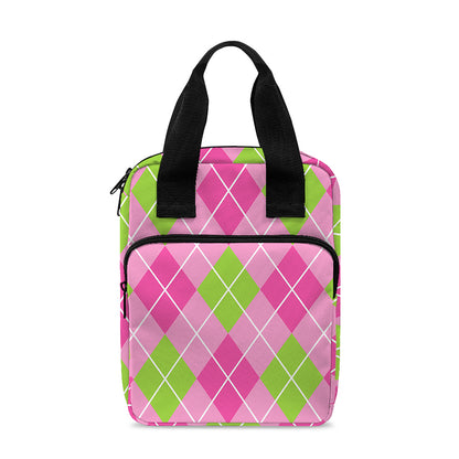 Pink And Green Argyle Pattern Print Bible Tote Bag