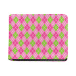 Pink And Green Argyle Pattern Print Bifold Wallet