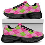 Pink And Green Argyle Pattern Print Black Chunky Shoes