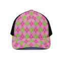 Pink And Green Argyle Pattern Print Black Mesh Trucker Hat
