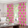 Pink And Green Argyle Pattern Print Dimout Grommet Curtains