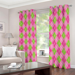 Pink And Green Argyle Pattern Print Blackout Grommet Curtains