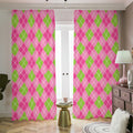 Pink And Green Argyle Pattern Print Dimout Pencil Pleat Curtains