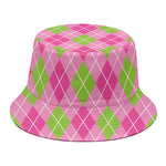 Pink And Green Argyle Pattern Print Bucket Hat