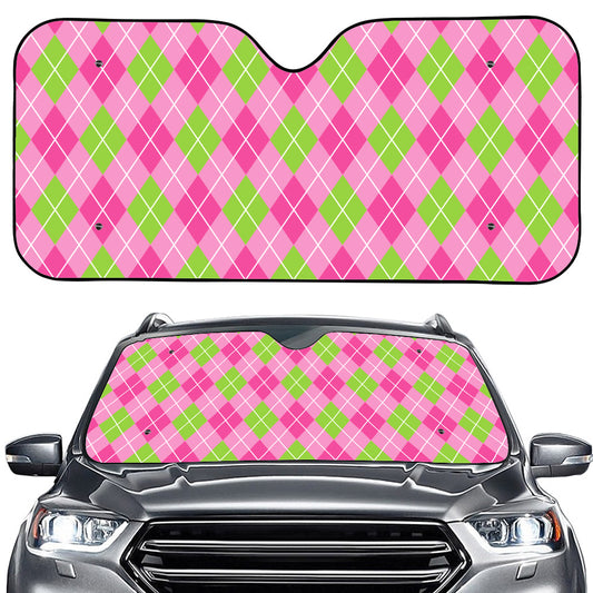 Pink And Green Argyle Pattern Print Car Windshield Sun Shade