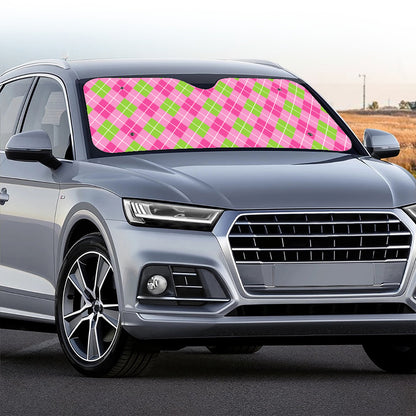 Pink And Green Argyle Pattern Print Car Windshield Sun Shade
