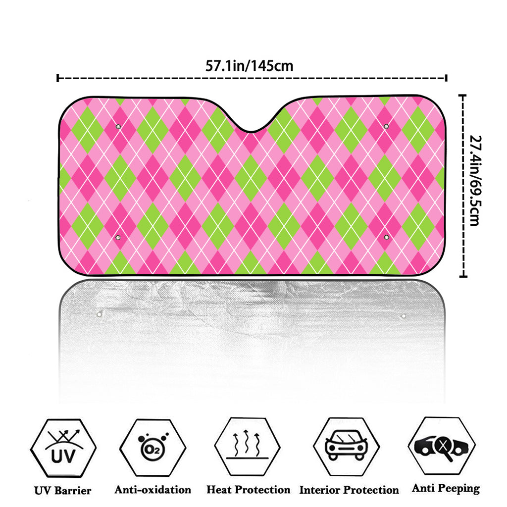 Pink And Green Argyle Pattern Print Car Windshield Sun Shade