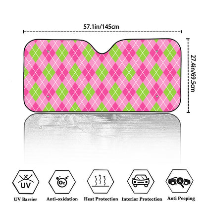 Pink And Green Argyle Pattern Print Car Windshield Sun Shade