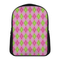 Pink And Green Argyle Pattern Print Casual Backpack