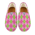 Pink And Green Argyle Pattern Print Casual Shoes