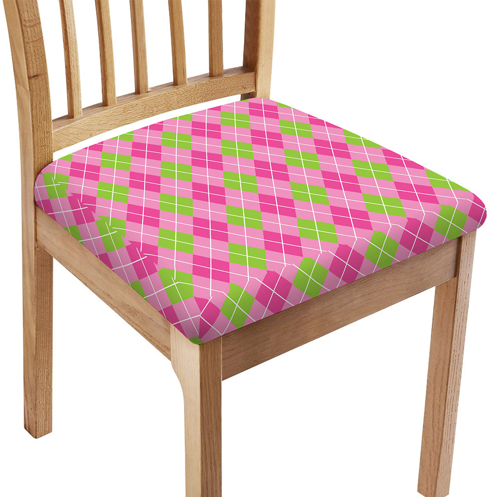Pink And Green Argyle Pattern Print Chair Cushion Cover